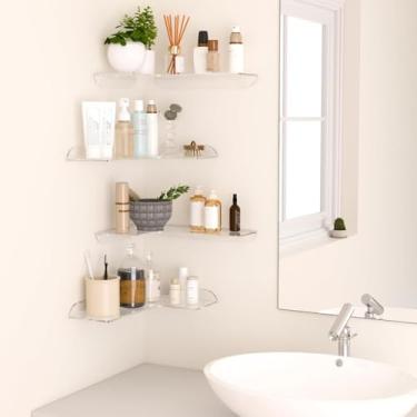 Imagem de VBESTLIFE Prateleiras Flutuantes de Canto, Conjunto de 2 Prateleiras de Parede de Canto, Prateleira de Armazenamento Suspensa de Acrílico Em Forma de L para Decoração de Parede, para