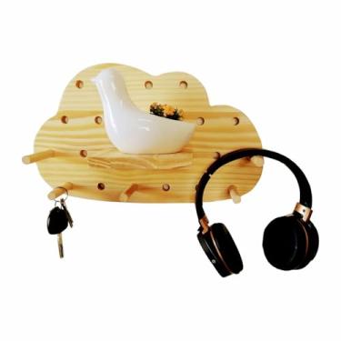 Imagem de KIAGA, Prateleira Pegboard Nuvem Em Madeira Pinus com 7 Pinos e 1 Prateleira 13,5cm Cor:PINUS NATURAL;Tamanho:21X35,5 CM