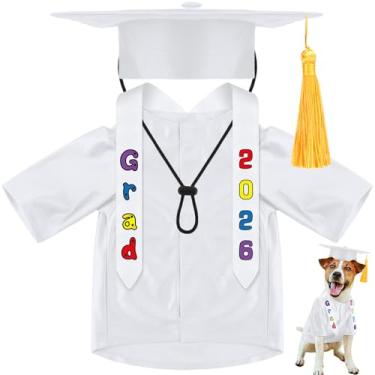 Imagem de Chicingyou Boné e vestido de formatura para cães pequenos 2026 com estola lavável camisa e chapéu para animais de estimação traje de formatura roupa para cachorro pequeno gato boneca roupas feriado