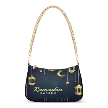 Imagem de Bolsa de ombro de corrente preta com estampa de lanterna Ramadan, bolsa feminina Hobo, bolsa clutch moderna para noite
