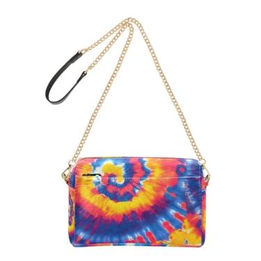 Imagem de Bolsa feminina colorida tie dye vermelha bolsa transversal de couro PU bolsa de ombro com alça de corrente bolsa para celular fofa