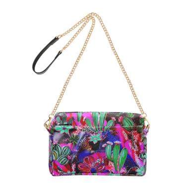 Imagem de Joitme Bolsa tiracolo feminina bolsa de telefone lindas plantas verdes cacto flores roxo alça de couro PU bolsa de ombro