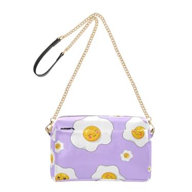 Imagem de Bolsa transversal feminina bolsa para celular bolsa de ombro de couro PU alça de corrente ovos fritos fofos roxo