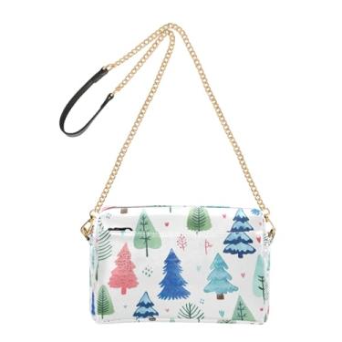 Imagem de Joitme Bolsa tiracolo feminina para celular, lindas árvores de Natal, alça de corrente de inverno, bolsa de ombro de couro PU