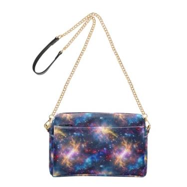 Imagem de Joitme Bolsa de ombro feminina Vivid Nebula Galaxy, bolsa tiracolo para celular, bolsa de ombro de couro PU, alça de corrente