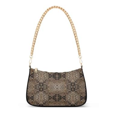 Imagem de Bolsa de ombro marrom preta com textura de pele de cobra, bolsa feminina Hobo média, bolsa clutch elegante para noite