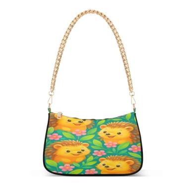 Imagem de Linda bolsa de ombro com corrente de flores rosas, bolsa feminina Hobo média, bolsa clutch moderna para uso diário e noite