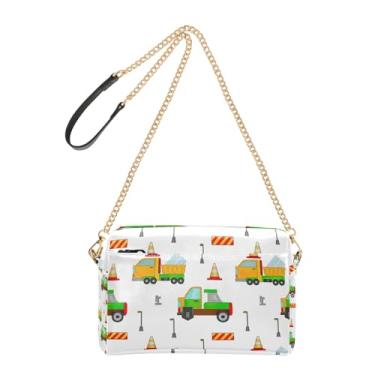 Imagem de Bolsa tiracolo feminina bolsa para celular linda alça de corrente de couro PU bolsa de ombro desenho animado veículos de construção branca