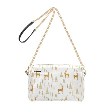Imagem de Joitme Bolsa feminina transversal Golden Deer Fir Trees White Phone Purse Cute Chain Strap PU Leather Shoulder Bag