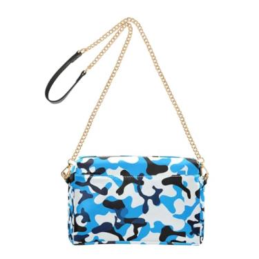Imagem de Joitme Bolsas para mulheres bolsa transversal moderna camuflagem azul militar bolsa de celular alça de couro PU bolsa de ombro