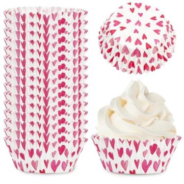 Imagem de AnyDesign 300 peças de forros de cupcake de dia dos namorados, copos de papel para assar, rosa, aquarela, coração, descartáveis, muffins, cupcake, para panificação, casamento, aniversário, festa
