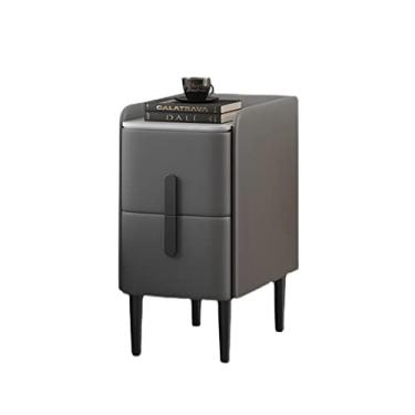 Imagem de Mesa de cabeceira para telefone, armário de armazenamento simples, mesa de cabeceira de madeira ardósia, mesa de cabeceira para TV, bloco lateral, gaveta de quarto, armário de cabeceira (cor: cinza B