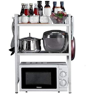 Imagem de Prateleiras de cozinha estáveis Suporte de forno de micro-ondas Prateleira de especiarias Prateleira de forno com ganchos Suporte ajustável de alumínio durável (Tamanho: 62,4 36,4 73 cm) (62,436,473