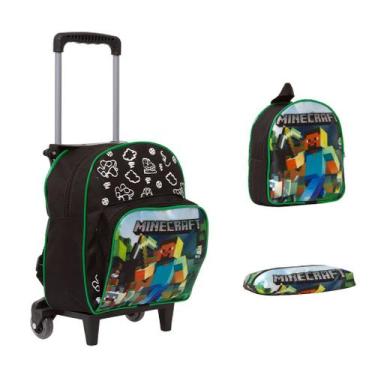 Imagem de Kit Mochila Infantil De Rodinhas Minecraft Tam P Cor Preta - Toys 2U