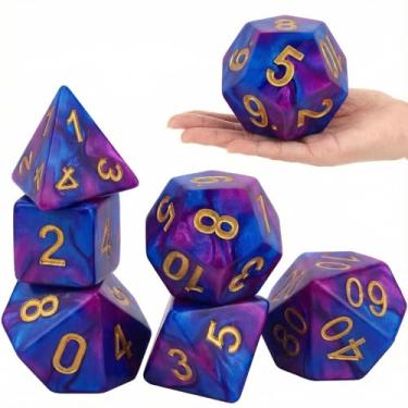 Imagem de Arrowbash 6 Pcs Jumbo Polyhedra Dice 3.94 Inch Jumbo Foam Polyhedral Dice 6 Set 4, 6, 8, 10, 12 Sides Gifts for Games Teach Numbers Addition Subtraction Probability Learning (Starry Sky Purple)