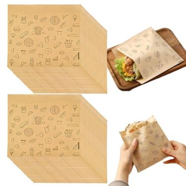 Imagem de 50 sacos de papel, sacos de papel descartáveis com design de padrão fofo, parede interna revestida com resistência a óleo e água, adequado para hambúrgueres, sanduíches e lanches - 18 cm x 16,6 cm