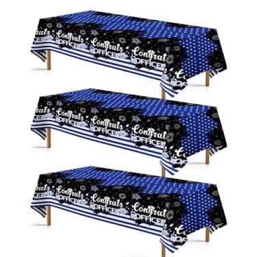 Imagem de Toalha de mesa de plástico para festa de graduação da Academia de Polícia, 3 peças, capa de mesa de plástico à prova d'água, azul, preta, toalha de mesa descartável para decoração de festa de promoção