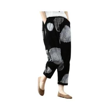 Imagem de Calças Harem Femininas De Verão Em Algodão E Linho, Soltas, Com Estamp