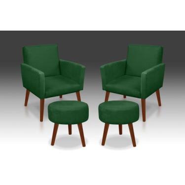Imagem de Kit 02 Poltrona Nina + 02 Puf Redondo Suede Verde -Modena Decor  - CAS