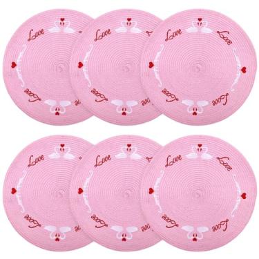 Imagem de 6 Jogos Americanos Redondos para o Dia Dos Namorados, 33cm com Corações Vermelhos e Cisnes Brancos Ideais para Decoração de Mesas Casamentos Aniversários Cozinhas e Salas de Jantar (Rosa)