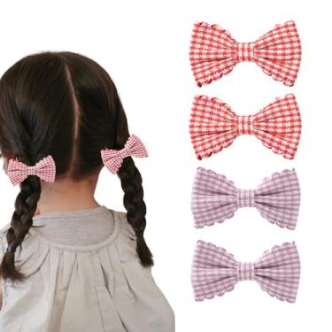 Imagem de Pequenos laços guingão para fita de cabelo, clipes de jacaré, rosa, roxo, xadrez, laços, lindos laços, presilhas de cabelo, presilhas de jacaré, acessórios de cabelo para mulheres