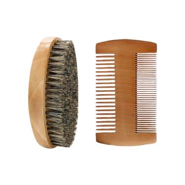 Imagem de ccHuDE Conjunto de 2 pentes de escova de barba de madeira, escova de barbear, escova de pelos faciais, pente de madeira para bigode