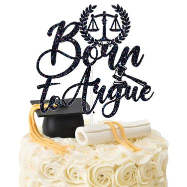 Imagem de Born to Argue Cake Topper, Congrats Lawyer/Future Lawyer Cake Decor, Passed the Bar/Motion to Party, Class of 2026 Law School Survivor Graduation Party Decorações Suprimentos Preto Glitter