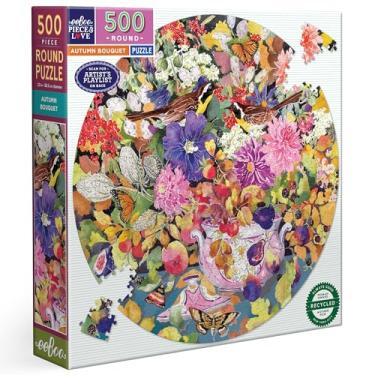 Imagem de eeBoo Piece & Love: Autumn Bouquet - Quebra-cabeça de 500 peças - Quebra-cabeça redondo adulto, 58 cm x 58 cm, inclui inserção de referência de imagem, peças brilhantes