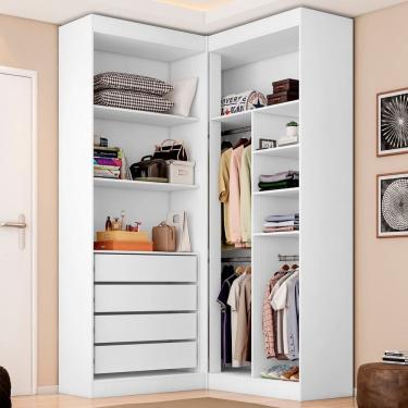 Imagem de Guarda Roupa Closet Casal sem Portas Canto em L com 4 Gavetas e 3 Cabideiros Versatille Yescasa Branco