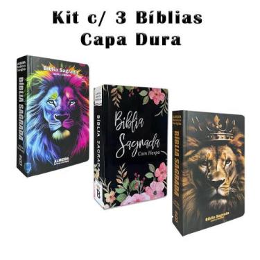 Imagem de Kit 3 Biblias Sagrada Letra Gigante - Capa Dura Leão - Palavras de Jes