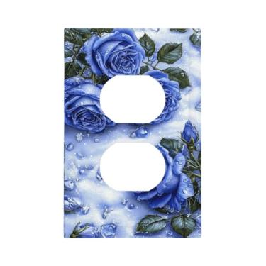 Imagem de Nadoabtm Capas de tomada rosa azul com cristais de gelo, impressão artística, 1 gangue, duplex, placa decorativa para interruptor de luz para banheiro, decoração de casa