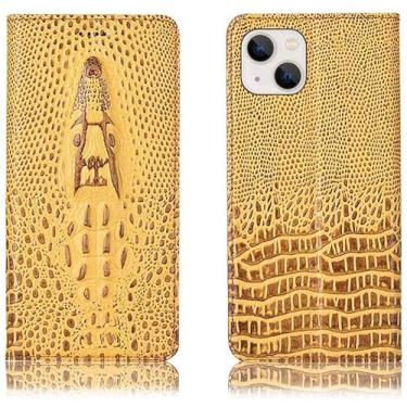 Imagem de KAVJU Capa de telefone flip magnética, para Apple iPhone 13 (2021) 6,1 polegadas couro [TPU Inner Shell] Cabeça de crocodilo em relevo Folio Stand Case (Cor: café)