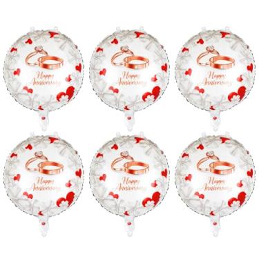 Imagem de Balões de feliz aniversário de 45,7 cm de folha redonda de hélio com padrão de anel de coração, aniversário, noivado, casamento, celebração, aniversário, decorações de festa, suprimentos, 6 peças