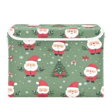 Imagem de SEHANY Linda caixa de armazenamento de Papai Noel de Natal com tampas e alças, organizador de cestas de armazenamento de tecido dobrável, caixas de armazenamento de cubos grandes para roupas, cobertor