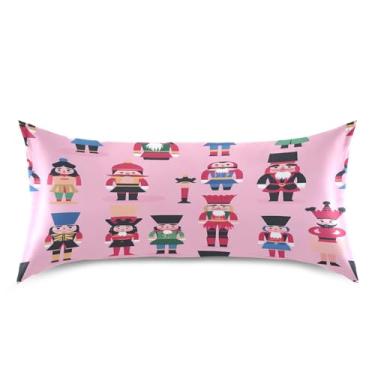 Imagem de Blueangle Fronha de cetim com personagens de quebra-nozes de Natal para cabelo e pele, fronha de seda, tamanho king (50,8 x 101,6 cm) - fronhas de cetim com fecho de envelope (664)