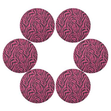 Imagem de Wassud Jogo americano conjunto de 6 tapetes de mesa redondos com listras de zebra para cozinha e jantar, lavável, resistente ao calor, decoração de mesa 39 cm