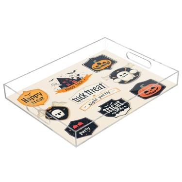 Imagem de xigua Bandeja de servir de acrílico fantasma de Halloween com alças à prova de derramamento, bandejas decorativas de festa de Halloween, bandeja organizadora de bancada para banheiro, cozinha, 30,5 x