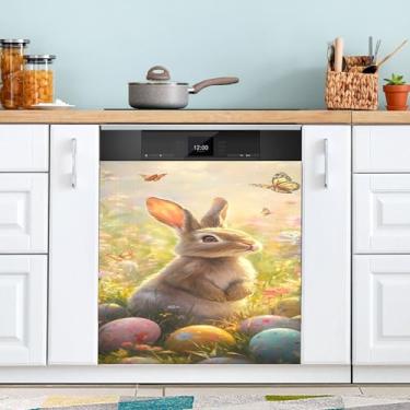 Imagem de SEHANY Capa magnética de conto de fadas fofo coelhinho da Páscoa, adesivos magnéticos decorativos antiarranhões para painel de geladeira e lava-louças, decoração de flores de fazenda de cozinha