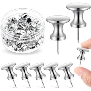 Imagem de Outus 60 peças de pinos gigantes jumbo tachinhas cabeça de plástico de 2,5 cm para quadro de cortiça, cartazes, decorações presentes abaixo de 10 dólares (revestimento prateado)