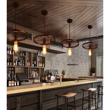 Imagem de Lustre pendente vintage com altura ajustável, soquete E27*1 (sem lâmpada), estilo industrial, para teto, ideal para restaurantes, cozinhas, bares e cafés. Luminária pendente de metal com rod