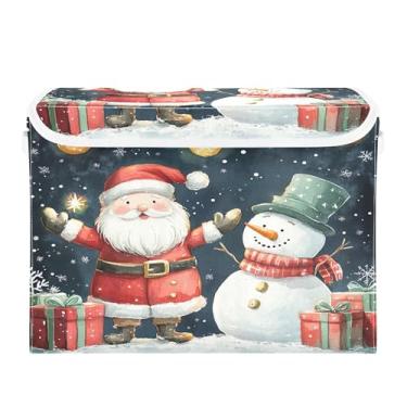 Imagem de SEHANY Linda caixa de armazenamento de Papai Noel de Natal com tampas e alças, organizador de cestas de armazenamento de tecido dobrável, caixas de armazenamento de cubos grandes para roupas, cobertor