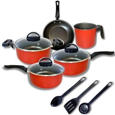 Imagem de Jogo Panelas 8 Pçs Antiaderente Com Tampa Vidro - GAL ALUMÍNIOS, Verme