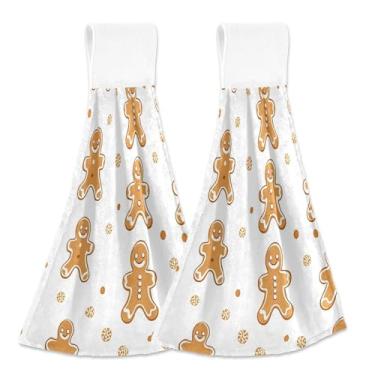 Imagem de Blueangle 2 peças de toalhas de gravata para pendurar biscoitos de gengibre toalha de mão de cozinha absorvente de veludo coral macio pano para cozinha banheiro (620)