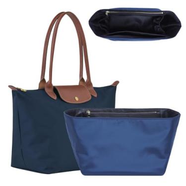 Imagem de Bolsa organizadora para bolsa Longchamp Le Pliage M, bolsa de nylon, leve, luxuosa, longa, divisória, modeladora, com suporte para copos, bolsa com zíper, forro interno com 7 bolsos profundos, M/preto