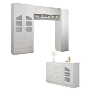 Imagem de Guarda Roupa Módulo e Cômoda Infantil Eloisa Branco Brilho  Phoenix Ba