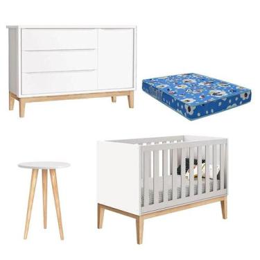Imagem de Berço Americano Cômoda 1 Porta Classic e Mesa de Canto Theo Branco com