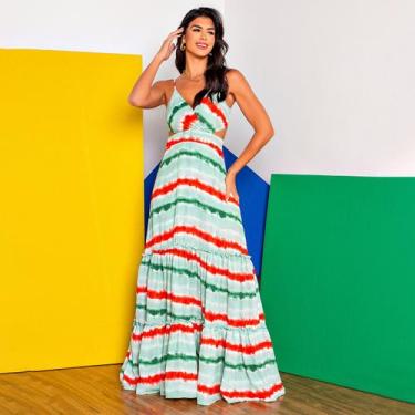Imagem de Vestido susie longo estampado feminino - Susie Modas, Musgo, Laranja, 