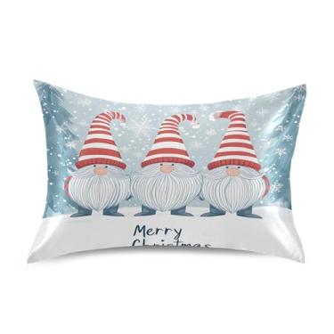 Imagem de Blueangle Linda fronha de cetim gnomo de Natal para cabelo e pele, fronha de seda, tamanho Queen (50,8 x 76,2 cm) - Capas de almofada de cetim com fecho de envelope (203)