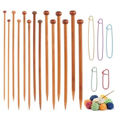 Imagem de Conjunto de 7 Pares Agulhas de Tricô Bambu, 4mm a 10mm Ponta Única Agulhas Tricô Madeira para Iniciantes Suéteres Cachecóis Xales e Mantas