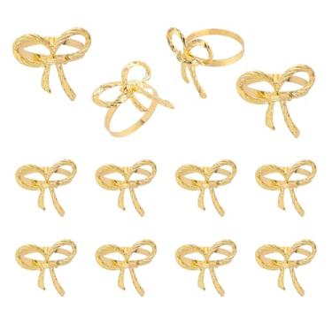 Imagem de 12 Conjunto de Porta-Guardanapos com Laço Dourado, Liga de Zinco Ideais para Jantares Casamento Decoração Mesas em Festas Arranjos Mesa Elegantes Reuniões Familiares e Banquetes